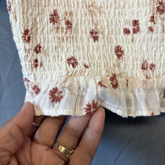 American Eagle Off Shoulder Top Y2K Large Ruffle Sleeve Crop Ruch Floral Boho - Picture 5 of 10